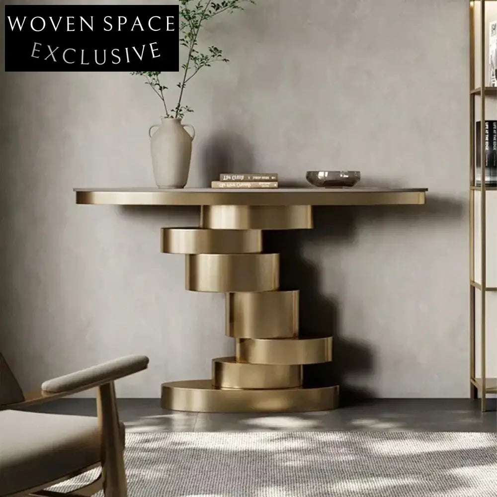 Modern Golden Stainless Steel Minimalist Entryway Console Table with Slated Top