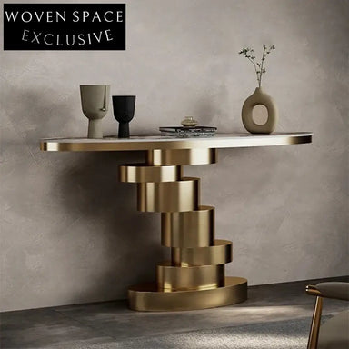 Modern Golden Stainless Steel Minimalist Entryway Console Table with Slated Top