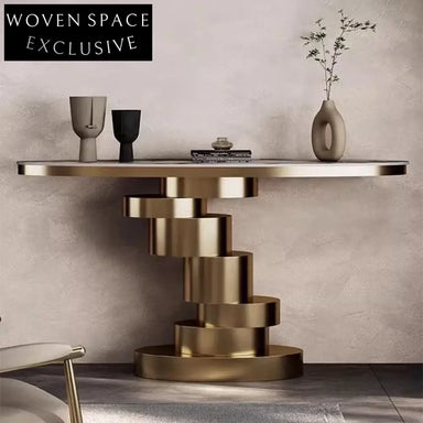 Modern Golden Stainless Steel Minimalist Entryway Console Table with Slated Top
