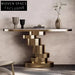 Modern Golden Stainless Steel Minimalist Entryway Console Table with Slated Top