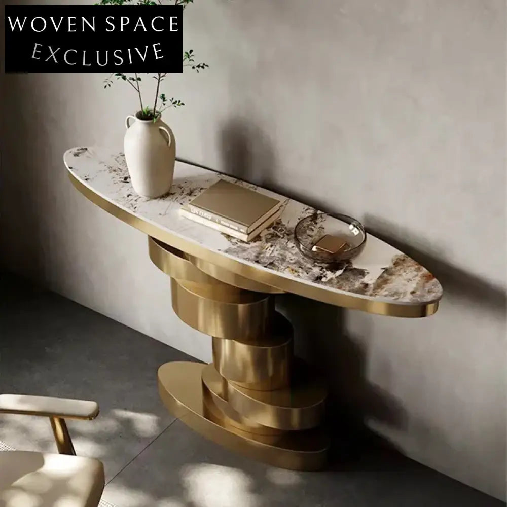 Modern Golden Stainless Steel Minimalist Entryway Console Table with Slated Top