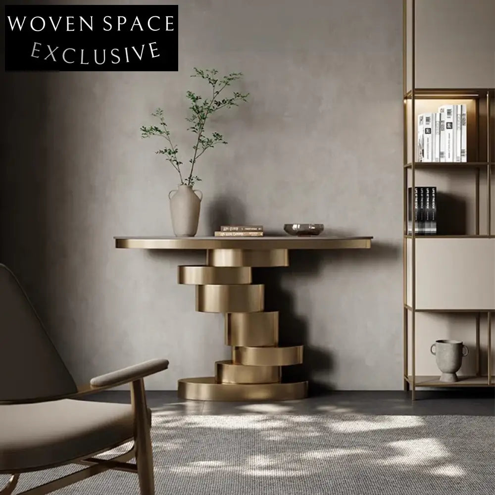 Modern Golden Stainless Steel Minimalist Entryway Console Table with Slated Top