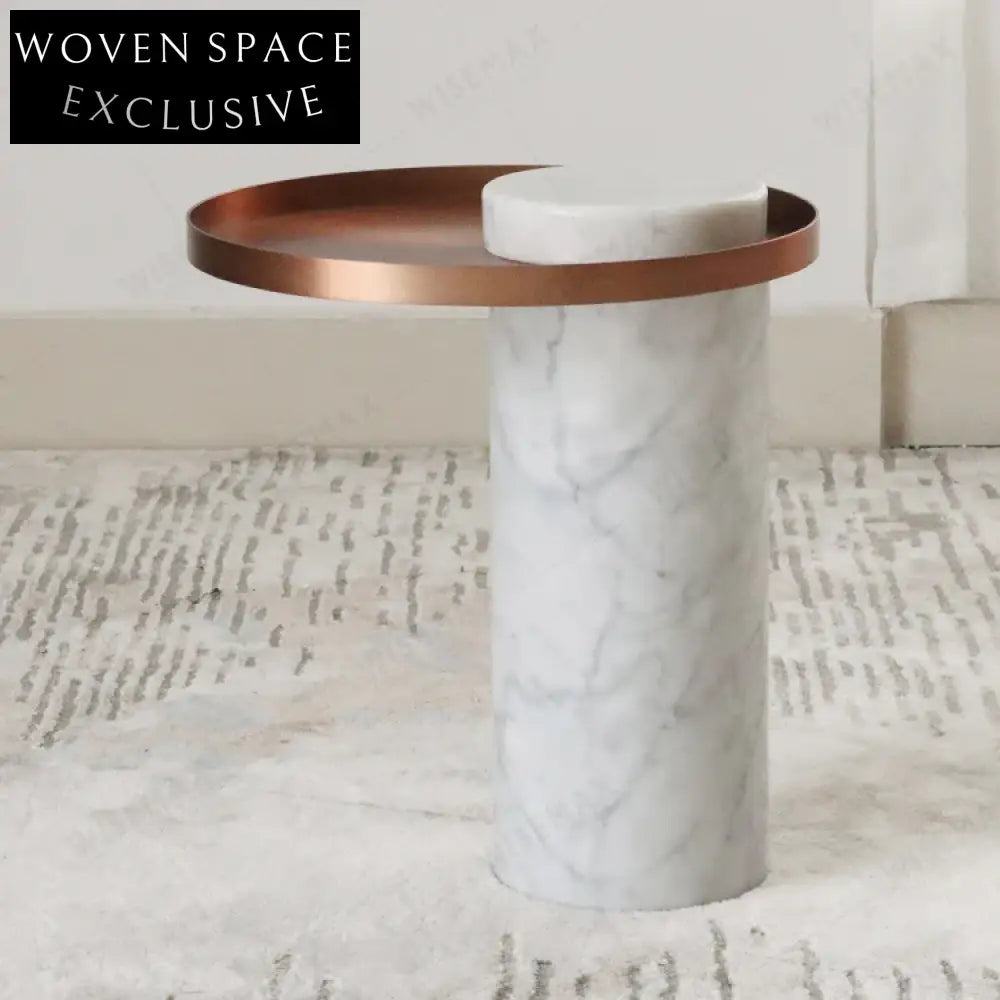 Modern Golden Stainless Steel Round Marble Nesting Living Room Coffee Table Set