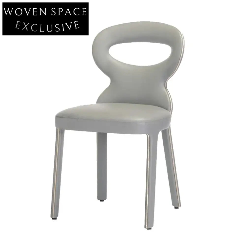 Modern Gray Leather Dining Chair with Round Backrest and Solid Wood Frame