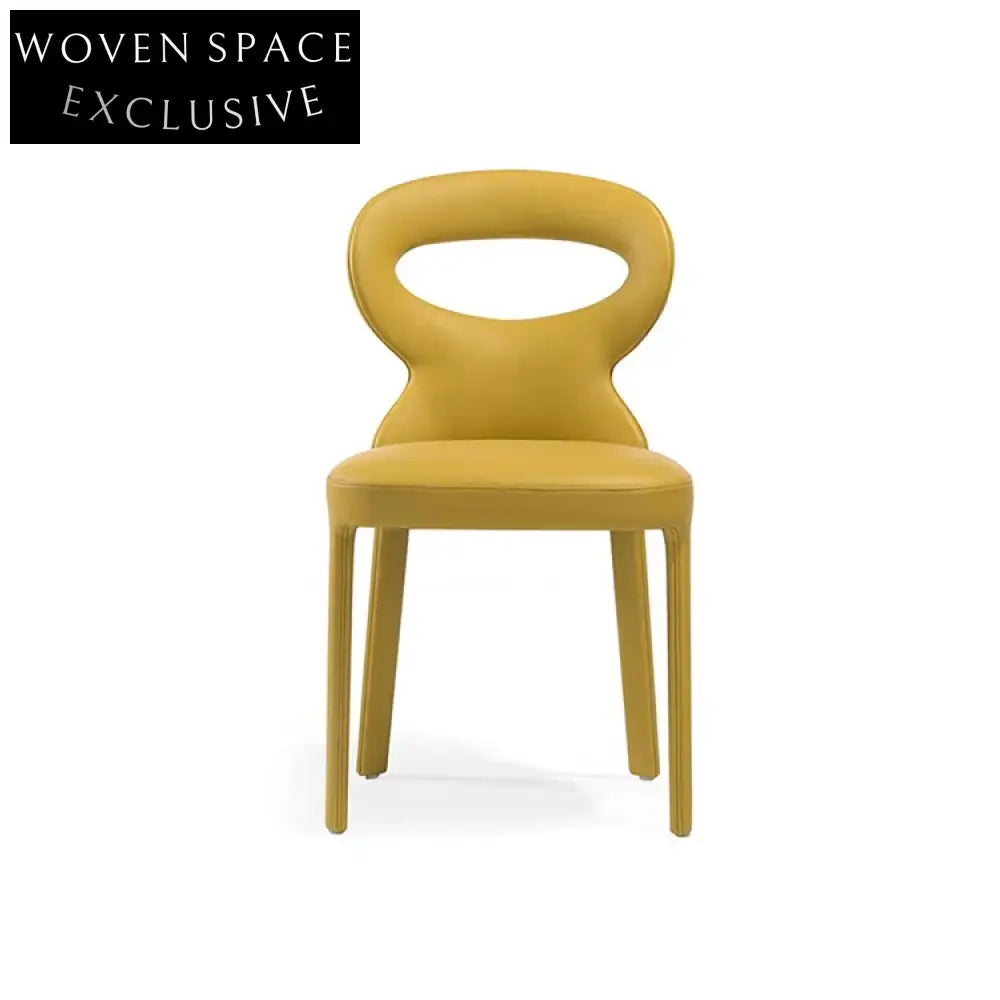 Modern Gray Leather Dining Chair with Round Backrest and Solid Wood Frame