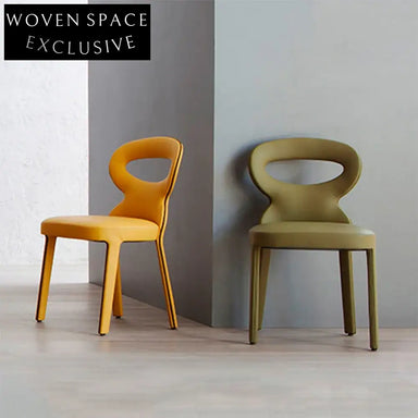 Modern Gray Leather Dining Chair with Round Backrest and Solid Wood Frame