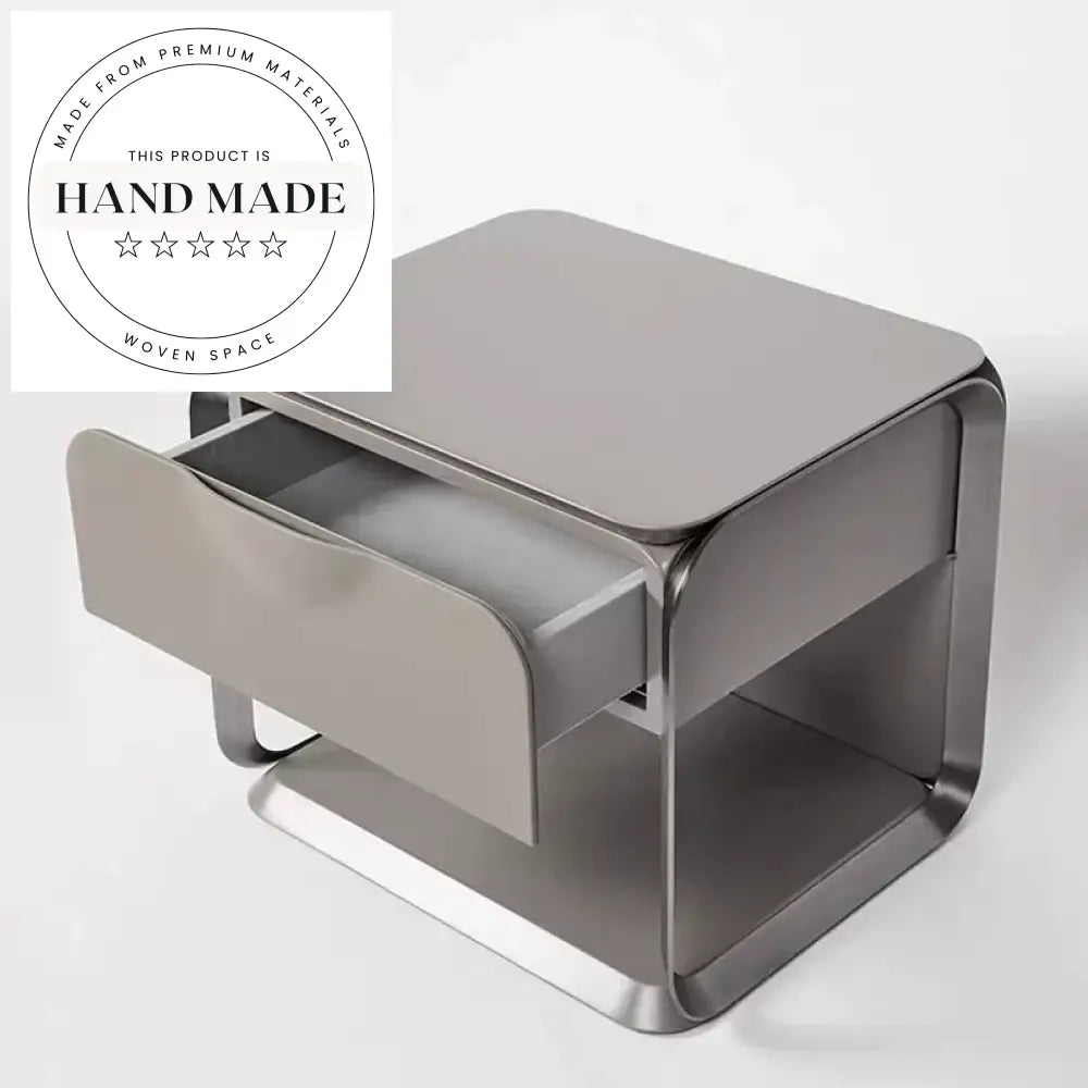 Modern Gray Wood and Stainless Steel Storage Bedside Table
