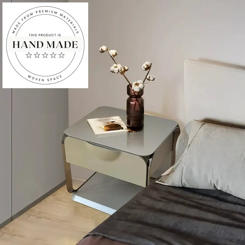 Modern Gray Wood and Stainless Steel Storage Bedside Table
