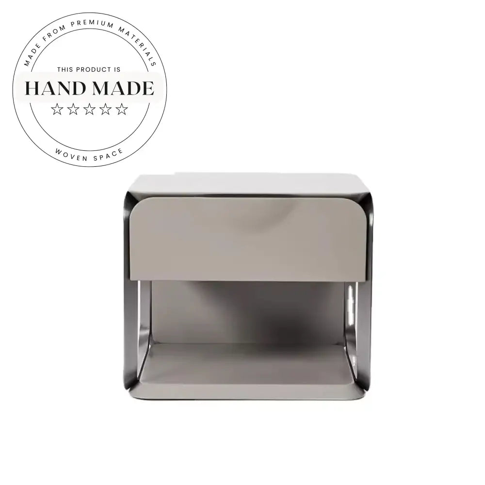 Modern Gray Wood and Stainless Steel Storage Bedside Table