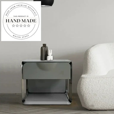 Modern Gray Wood and Stainless Steel Storage Bedside Table