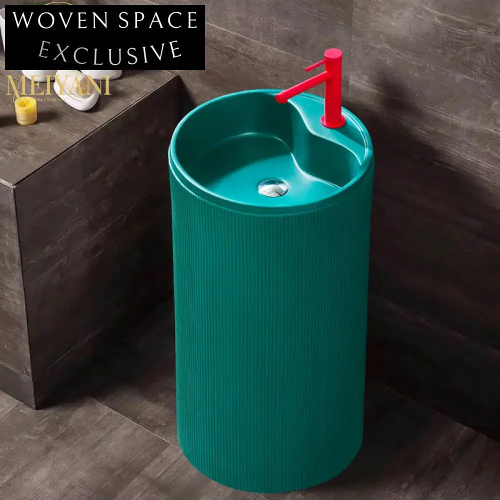 Modern Green Freestanding Solid Surface Bathroom Pedestal Sink