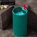 Modern Green Freestanding Solid Surface Bathroom Pedestal Sink