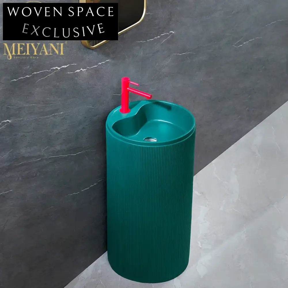 Modern Green Freestanding Solid Surface Bathroom Pedestal Sink