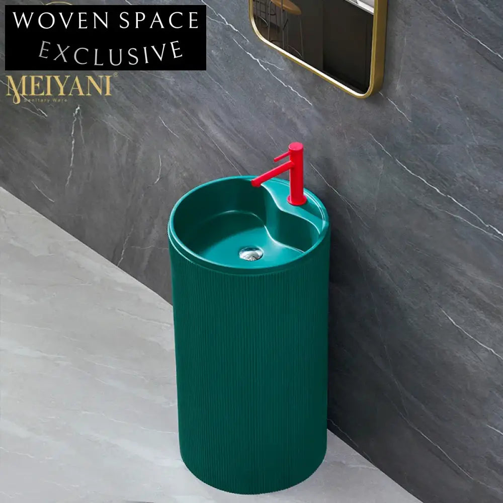 Modern Green Freestanding Solid Surface Bathroom Pedestal Sink