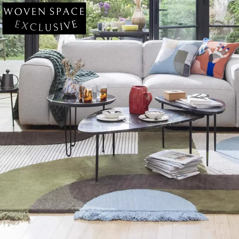 Modern Green Geometric Area Rug, Soft Polyester Fiber, Nordic Style Floor Carpet