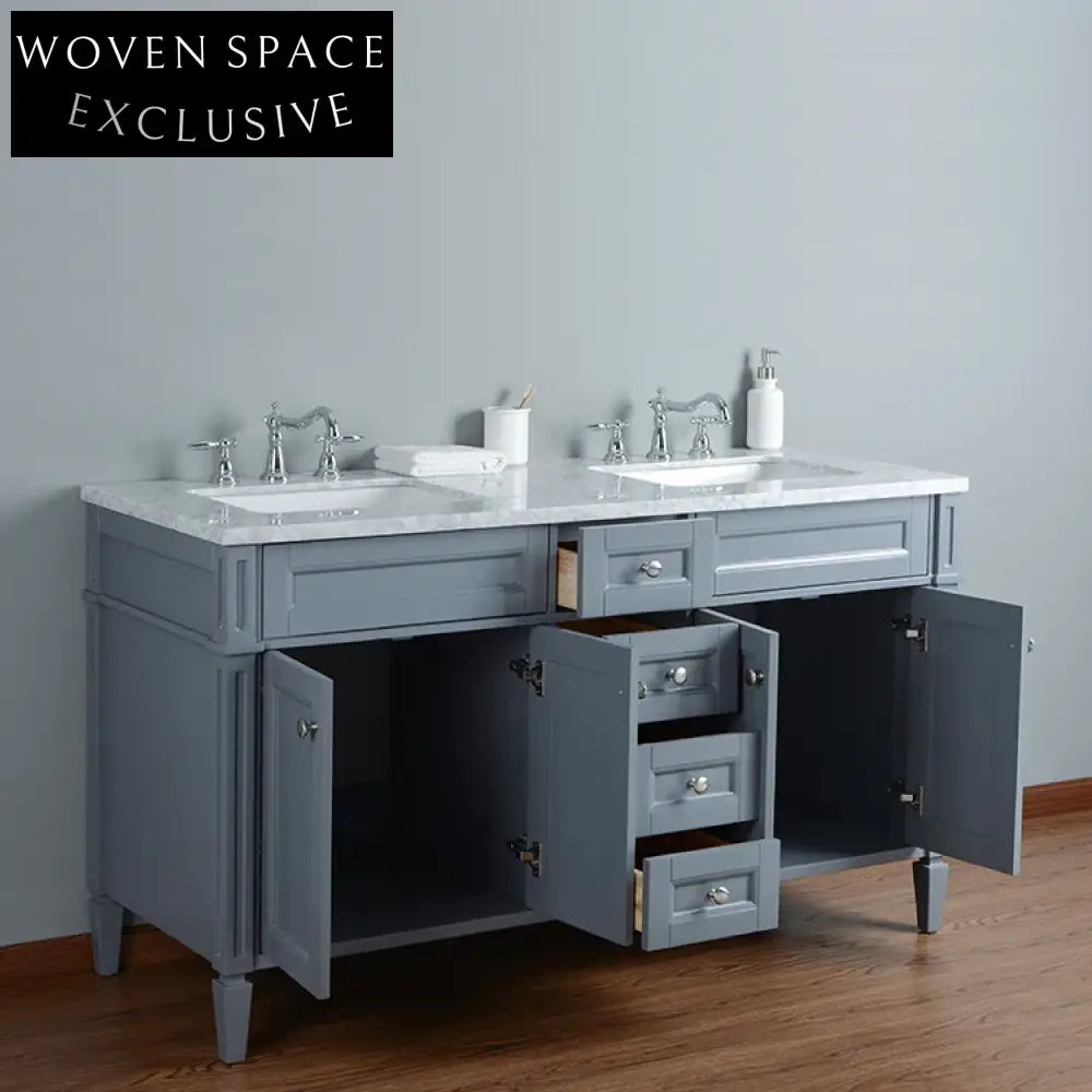 Modern Grey 60-inch Floor Standing Bathroom Vanity Cabinet with Storage