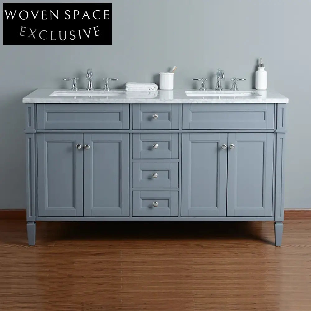 Modern Grey 60-inch Floor Standing Bathroom Vanity Cabinet with Storage