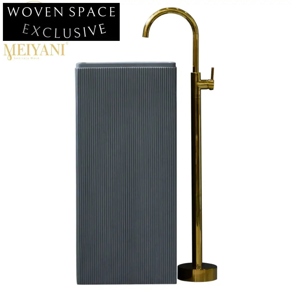 Modern Grey Solid Surface Artificial Stone Freestanding Pedestal Bathroom Basin