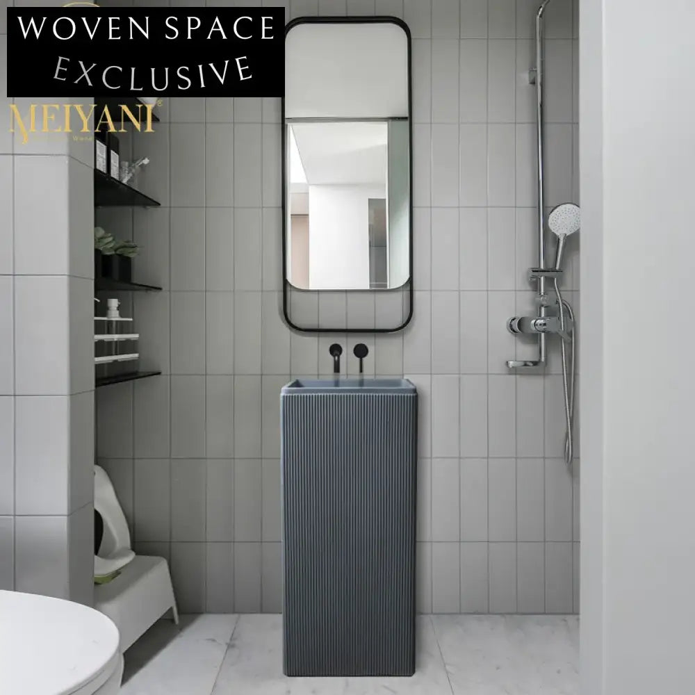 Modern Grey Solid Surface Artificial Stone Freestanding Pedestal Bathroom Basin