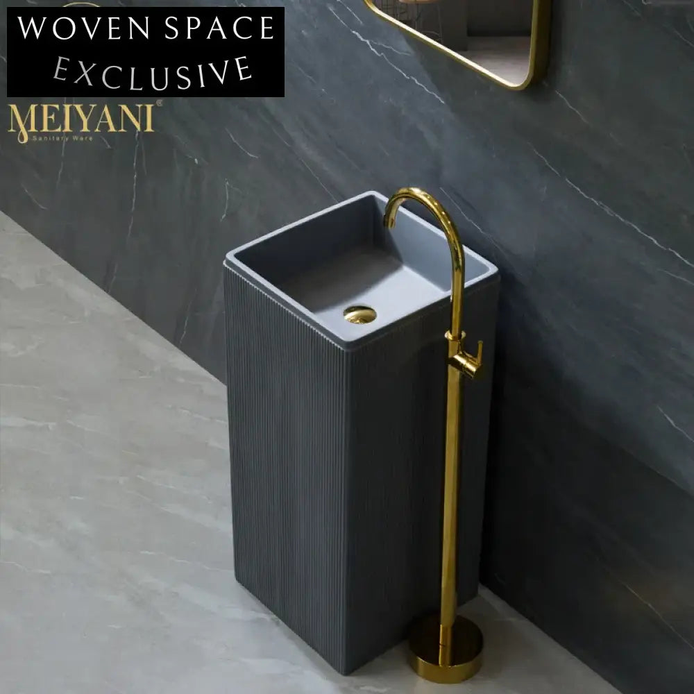 Modern Grey Solid Surface Artificial Stone Freestanding Pedestal Bathroom Basin
