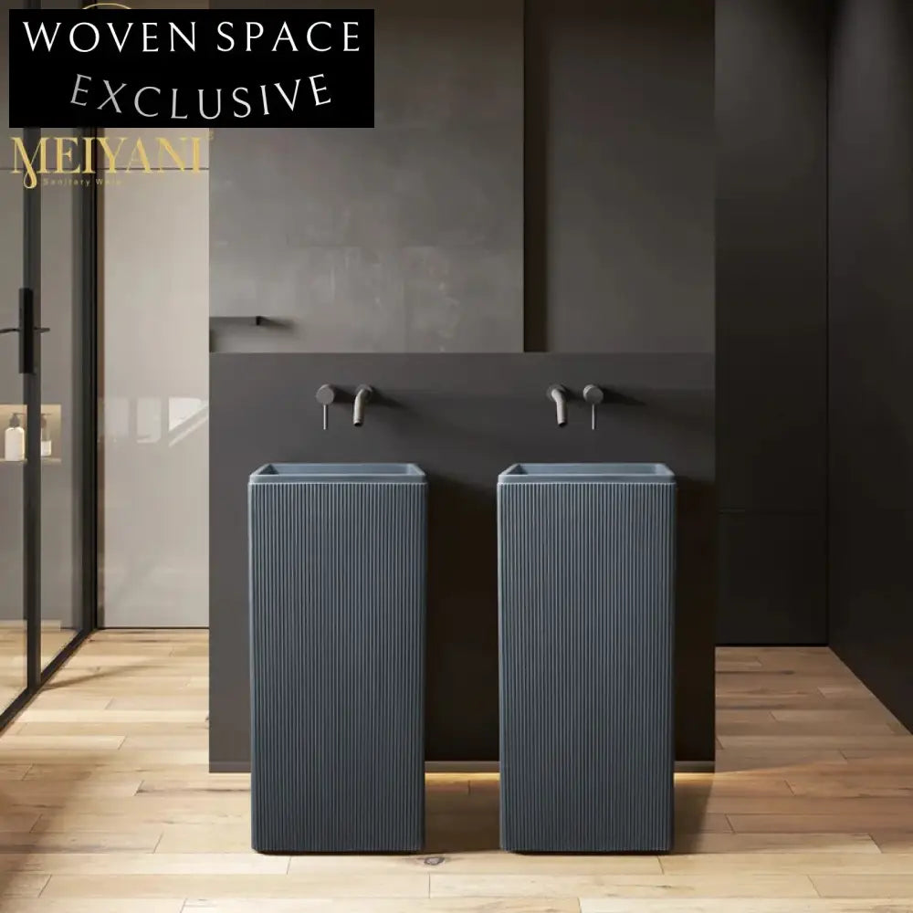 Modern Grey Solid Surface Artificial Stone Freestanding Pedestal Bathroom Basin