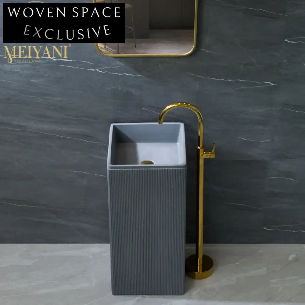 Modern Grey Solid Surface Artificial Stone Freestanding Pedestal Bathroom Basin