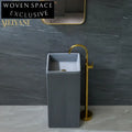 Modern Grey Solid Surface Artificial Stone Freestanding Pedestal Bathroom Basin