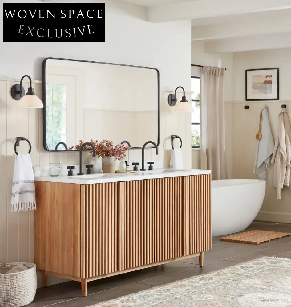 Modern Handcrafted Double Sink Wood Vanity with Soft-Close Drawers and Storage