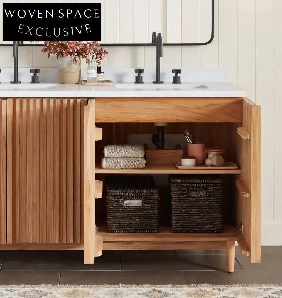 Modern Handcrafted Double Sink Wood Vanity with Soft-Close Drawers and Storage