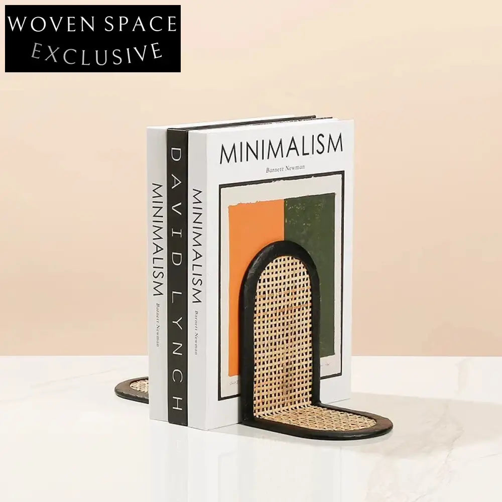 Modern Handmade Metal Rattan Weave Bookends for Living Room Decor & Desktop Display
