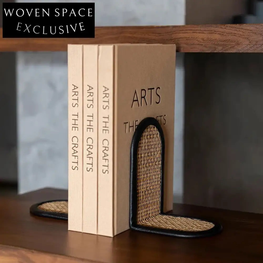 Modern Handmade Metal Rattan Weave Bookends for Living Room Decor & Desktop Display