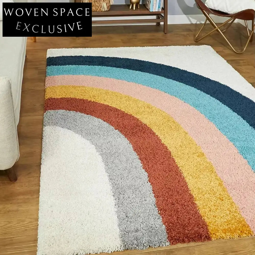 Modern Handmade Polyester Rainbow Semicircle Area Rug for Living Room Bedroom Decor