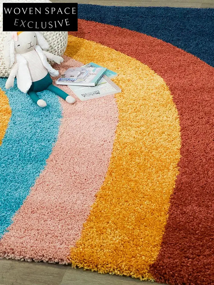 Modern Handmade Polyester Rainbow Semicircle Area Rug for Living Room Bedroom Decor