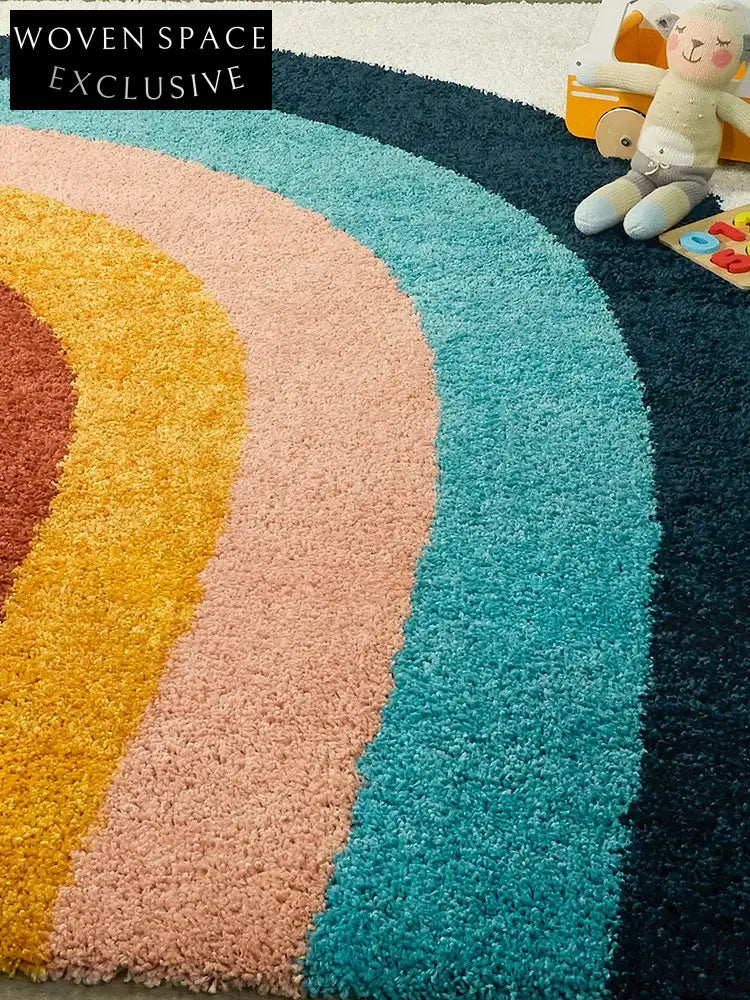 Modern Handmade Polyester Rainbow Semicircle Area Rug for Living Room Bedroom Decor