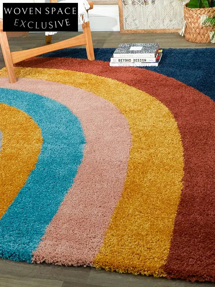 Modern Handmade Polyester Rainbow Semicircle Area Rug for Living Room Bedroom Decor