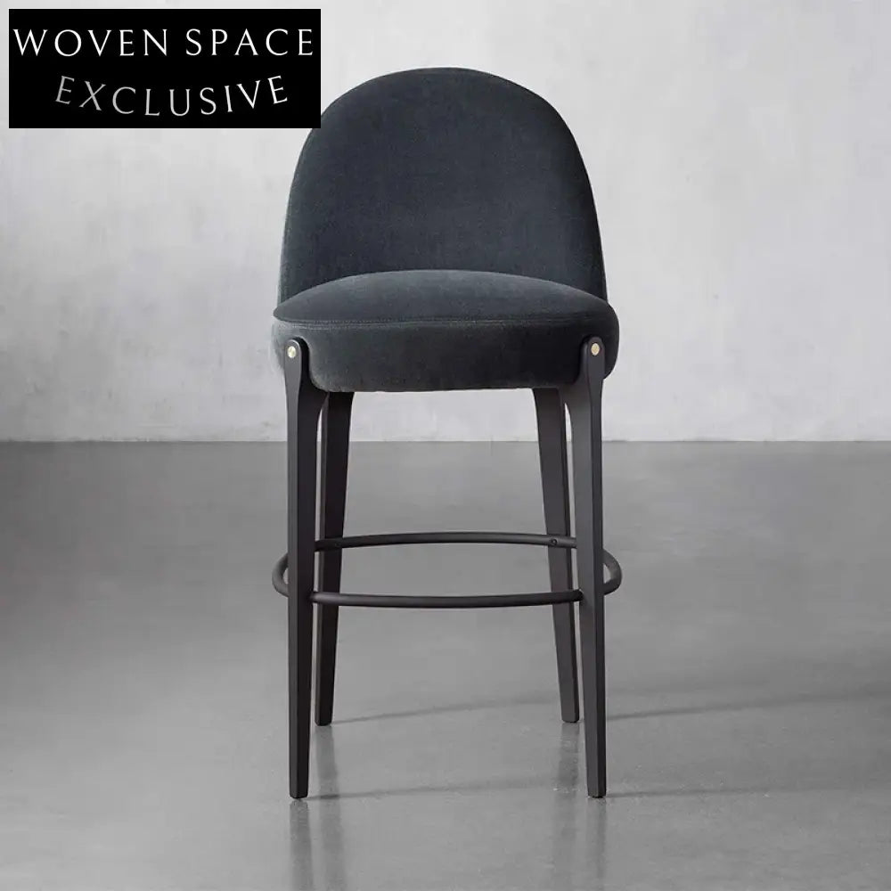 Modern High Back Fabric Bar Stool, Metal Base, Dining Seating