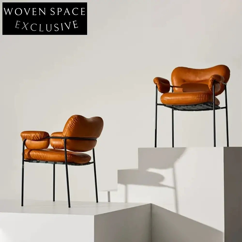 Modern High-Back Leather Accent Dining Chair with Sturdy Metal Frame