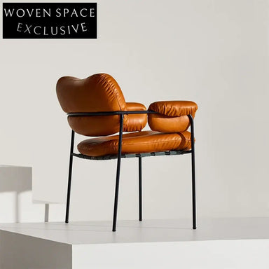 Modern High-Back Leather Accent Dining Chair with Sturdy Metal Frame