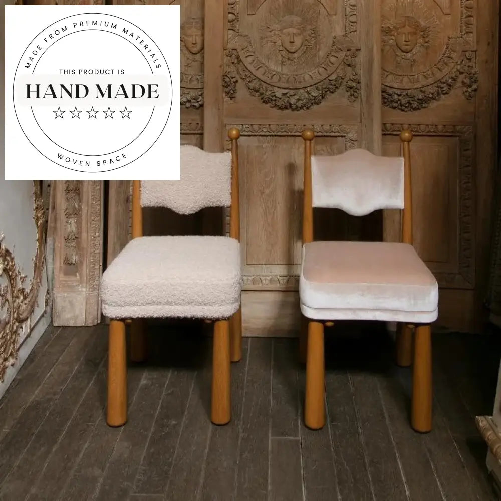 Modern High Back Solid Wood White Teddy Fabric Upholstered Dining Chair