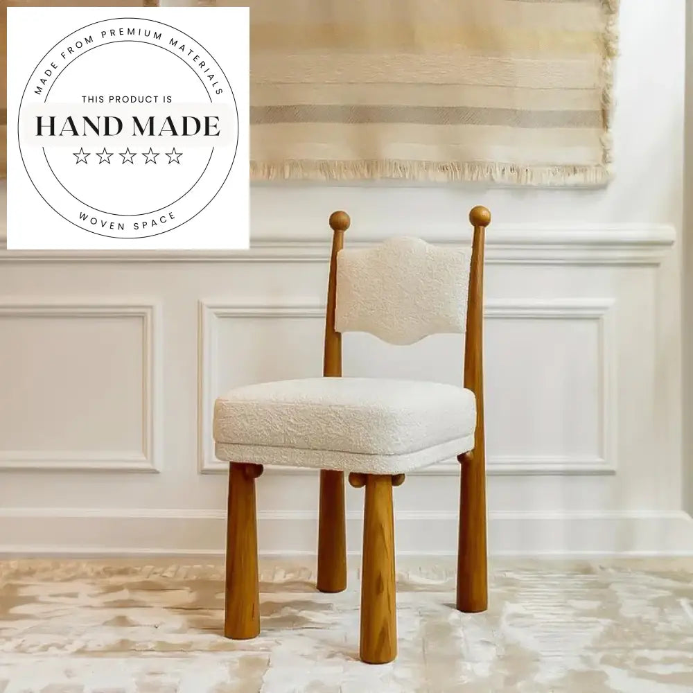 Modern High Back Solid Wood White Teddy Fabric Upholstered Dining Chair