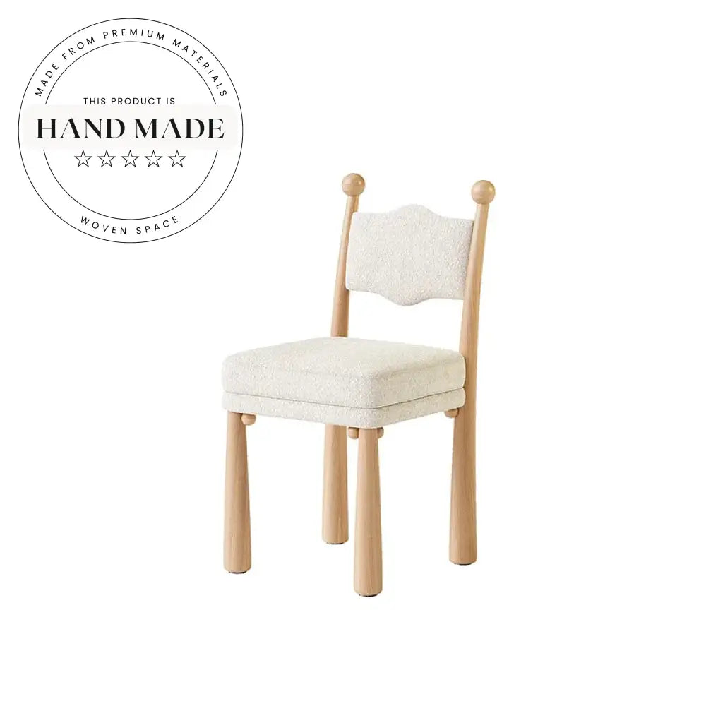 Modern High Back Solid Wood White Teddy Fabric Upholstered Dining Chair