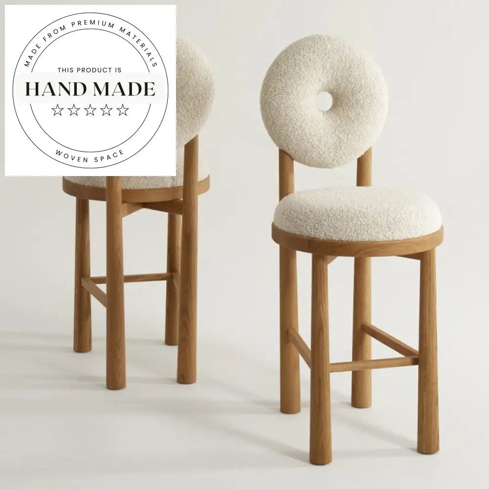 Modern High Back Teddy Fabric Bar Stool, Solid Wood Frame