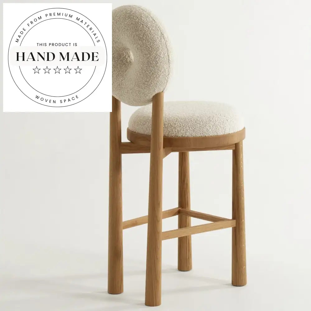 Modern High Back Teddy Fabric Bar Stool, Solid Wood Frame