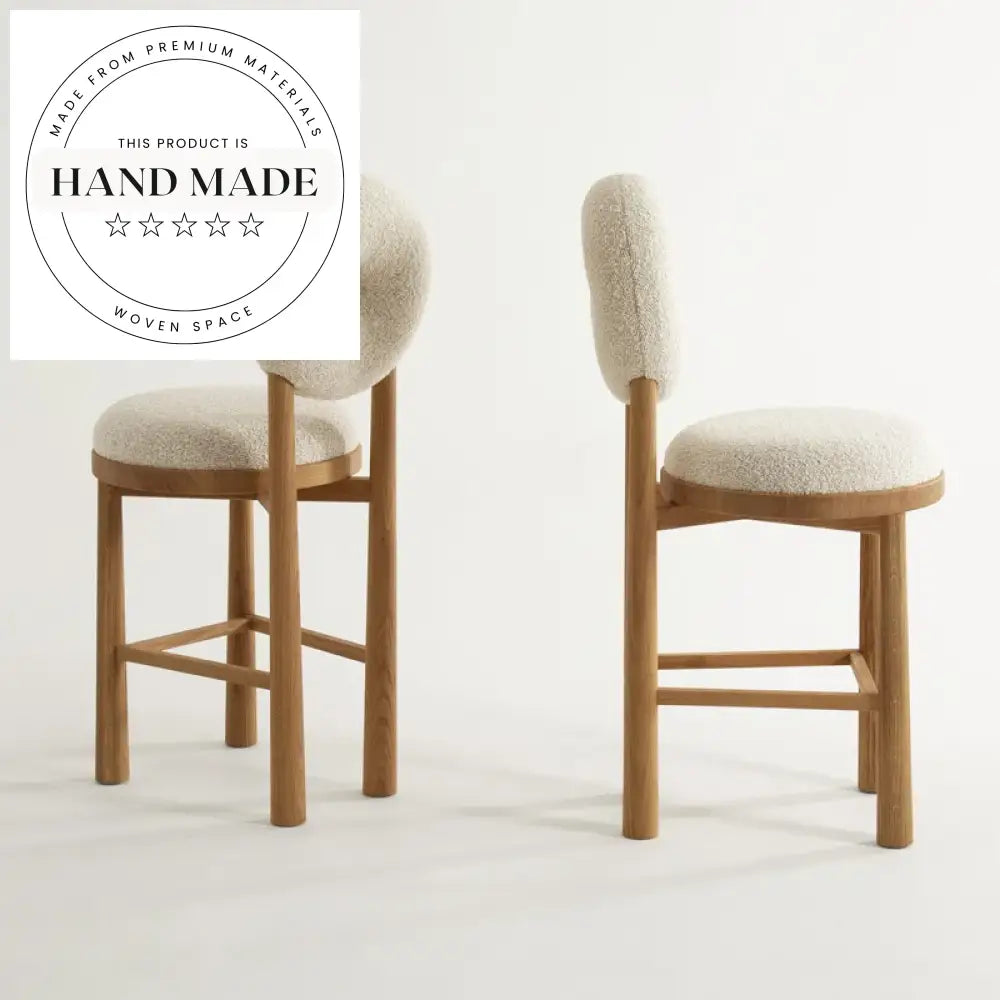Modern High Back Teddy Fabric Bar Stool, Solid Wood Frame