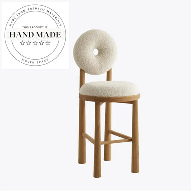 Modern High Back Teddy Fabric Bar Stool, Solid Wood Frame