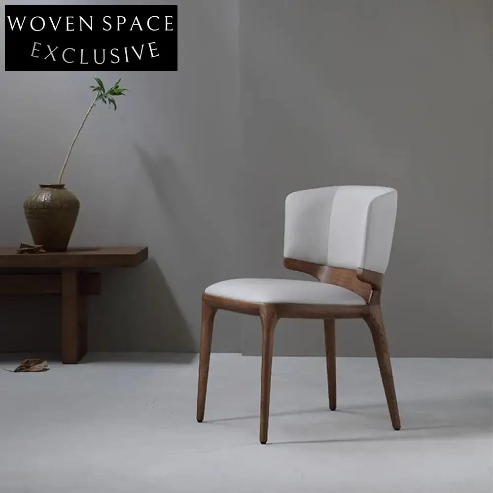 Modern High Back Walnut Wood Leather Dining Chair - Comfortable Restaurant Seating