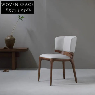 Modern High Back Walnut Wood Leather Dining Chair - Comfortable Restaurant Seating