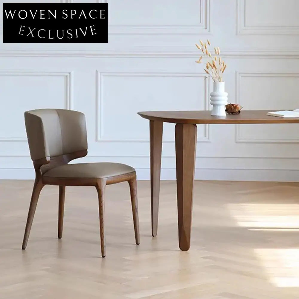 Modern High Back Walnut Wood Leather Dining Chair - Comfortable Restaurant Seating