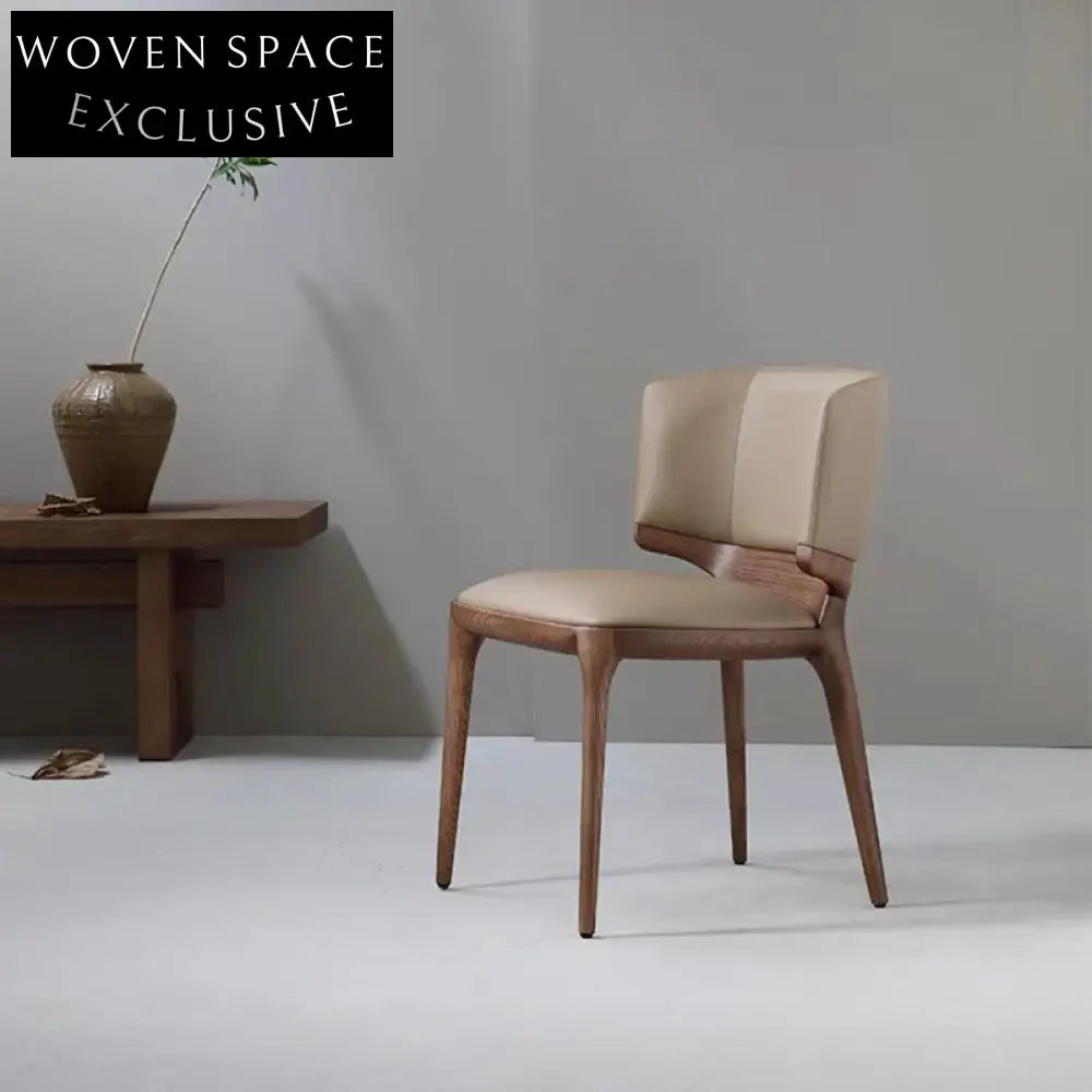 Modern High Back Walnut Wood Leather Dining Chair - Comfortable Restaurant Seating