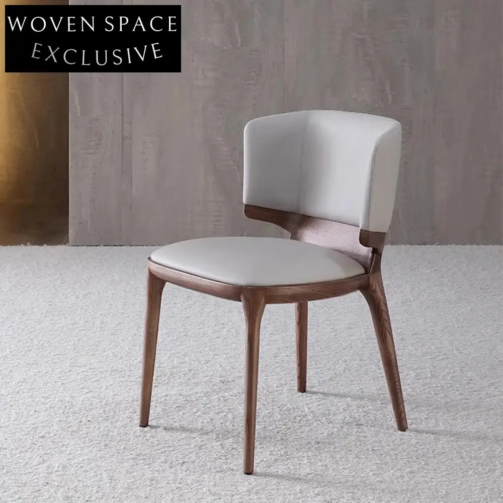 Modern High Back Walnut Wood Leather Dining Chair - Comfortable Restaurant Seating